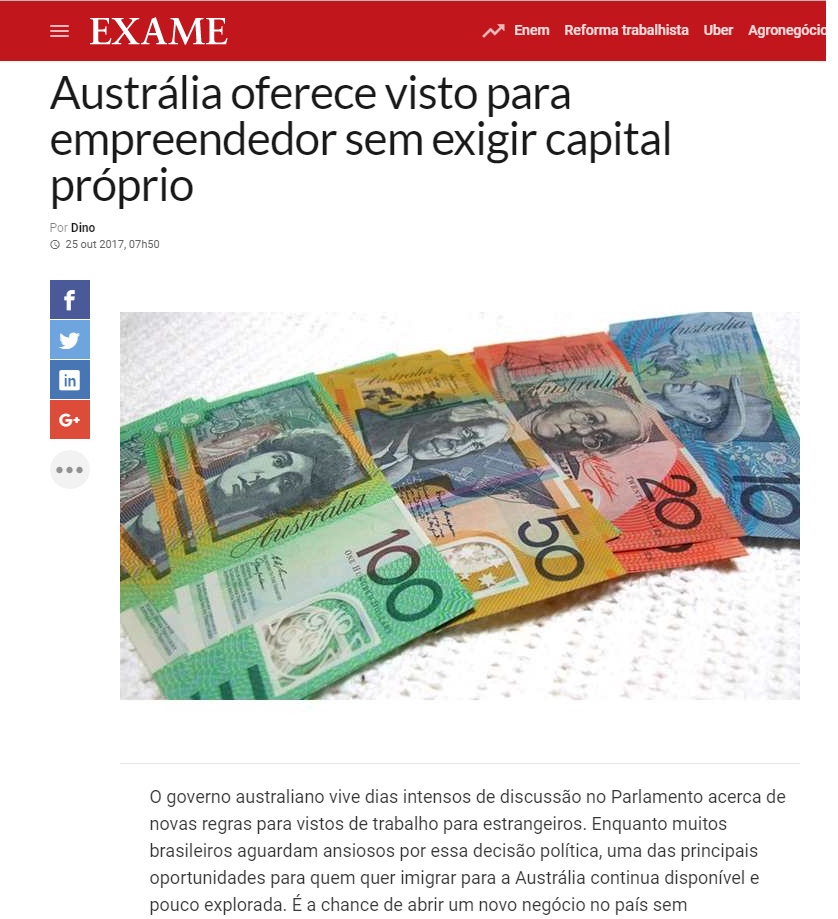 Exame - Austrália oferece visto para empreendedor sem exigir capital próprio