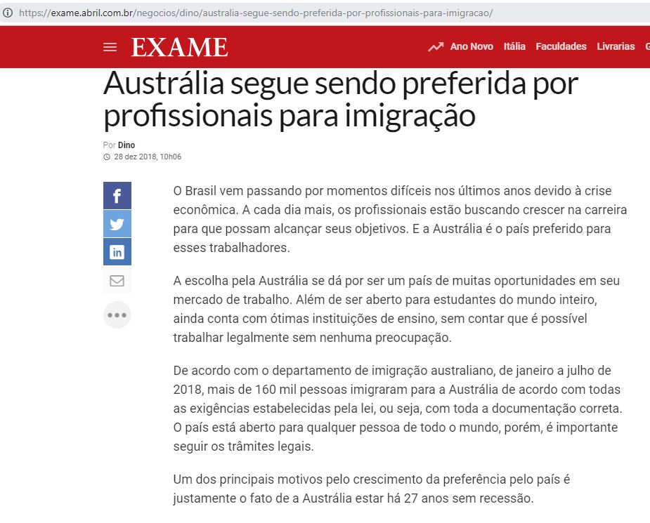 Austrália segue sendo preferida por profissionais para imigração