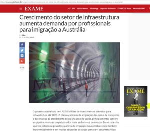 Exame – Crescimento do setor de infraestrutura aumenta demanda por profissionais para imigração a Austrália
